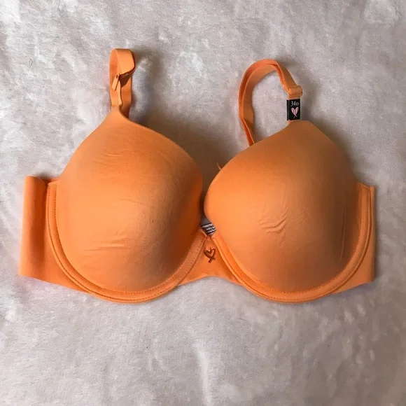 Victoria's Secret VS Orange 34D Love Heart Lightly Lined Demi Bra Underwire New - Picture 1 of 9